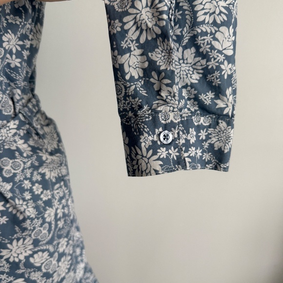 Chaps - Blue and White Floral Button Down Midi Dress - Picture 10 of 12